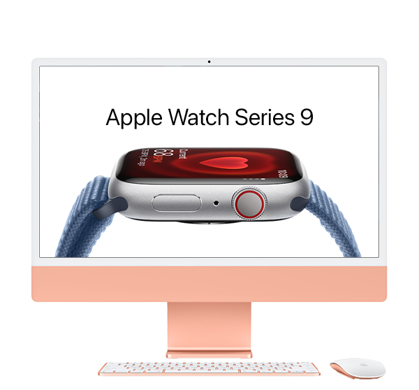 image of Apple iMac with Apple Watch on the screen